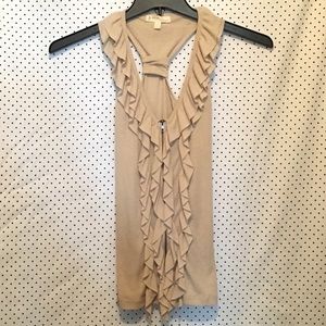 Edge Ruffled Zipper Front Sleeveless Knit Blouse